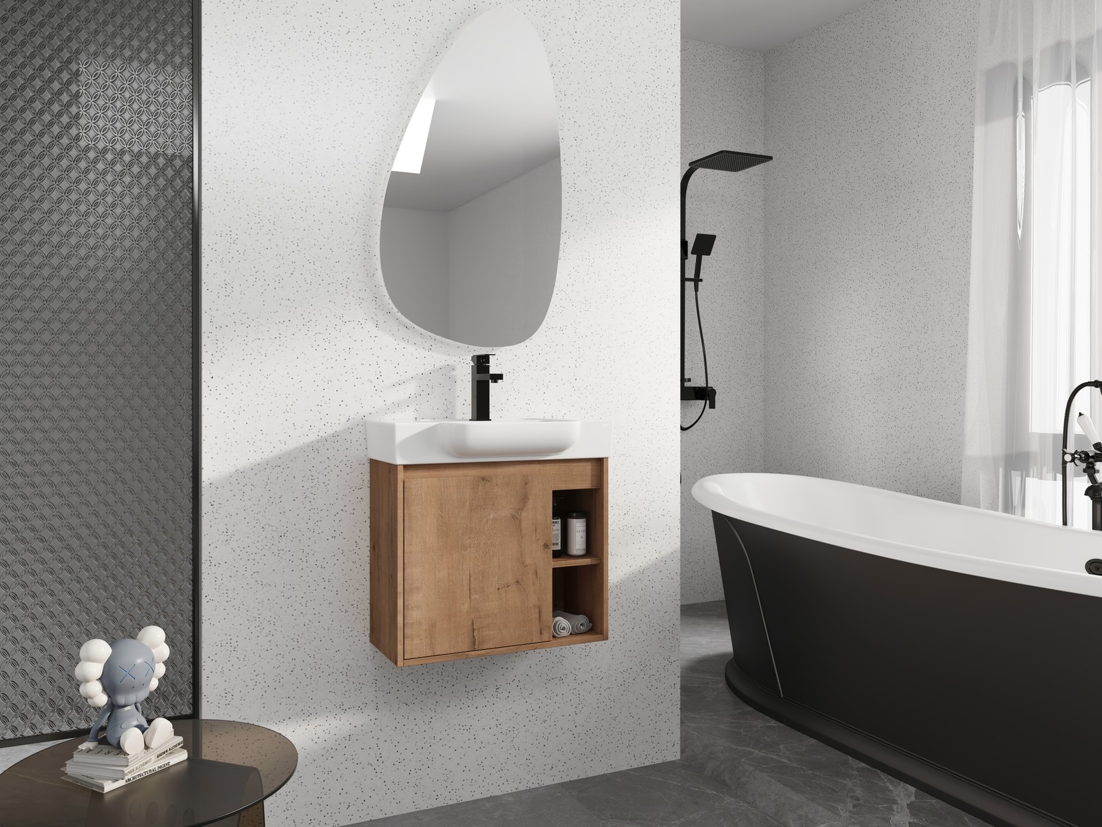24” Plywood Wall-Mounted Bathroom Vanity W/ White Ceramic Sink For Small Space