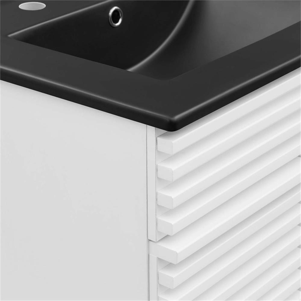 Pemberly Row 24″ Mid-Century Modern Wood Bathroom Vanity in White/Black