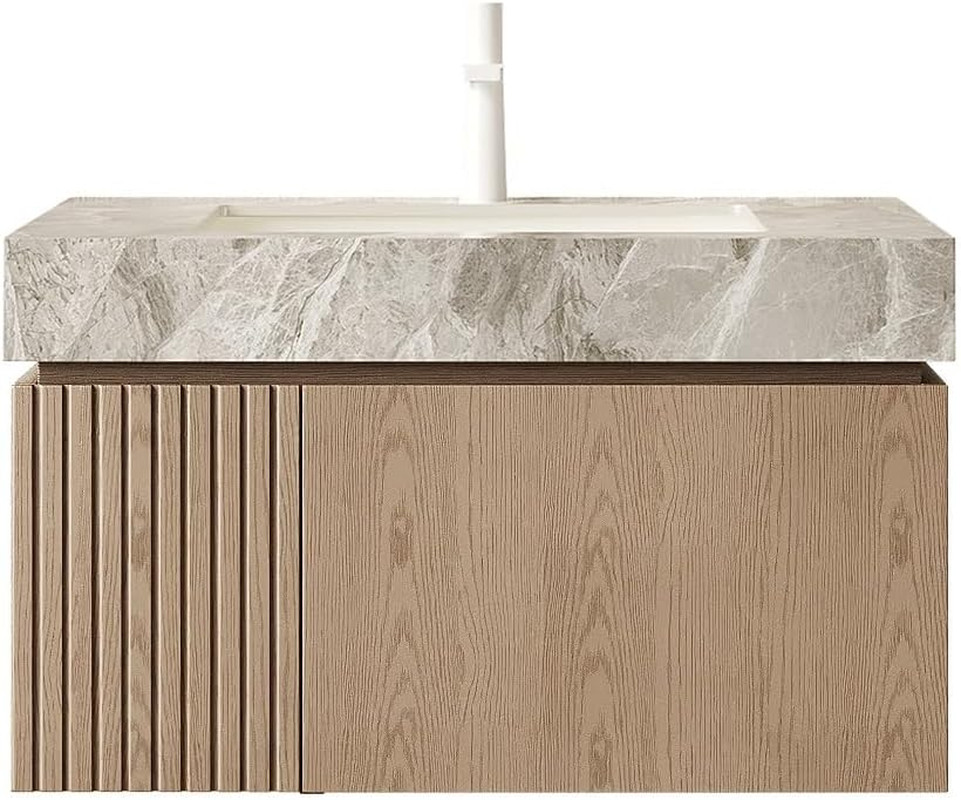 30″ Modern Floating Bathroom Vanity with Sink & Storage – Light Brown & Grey