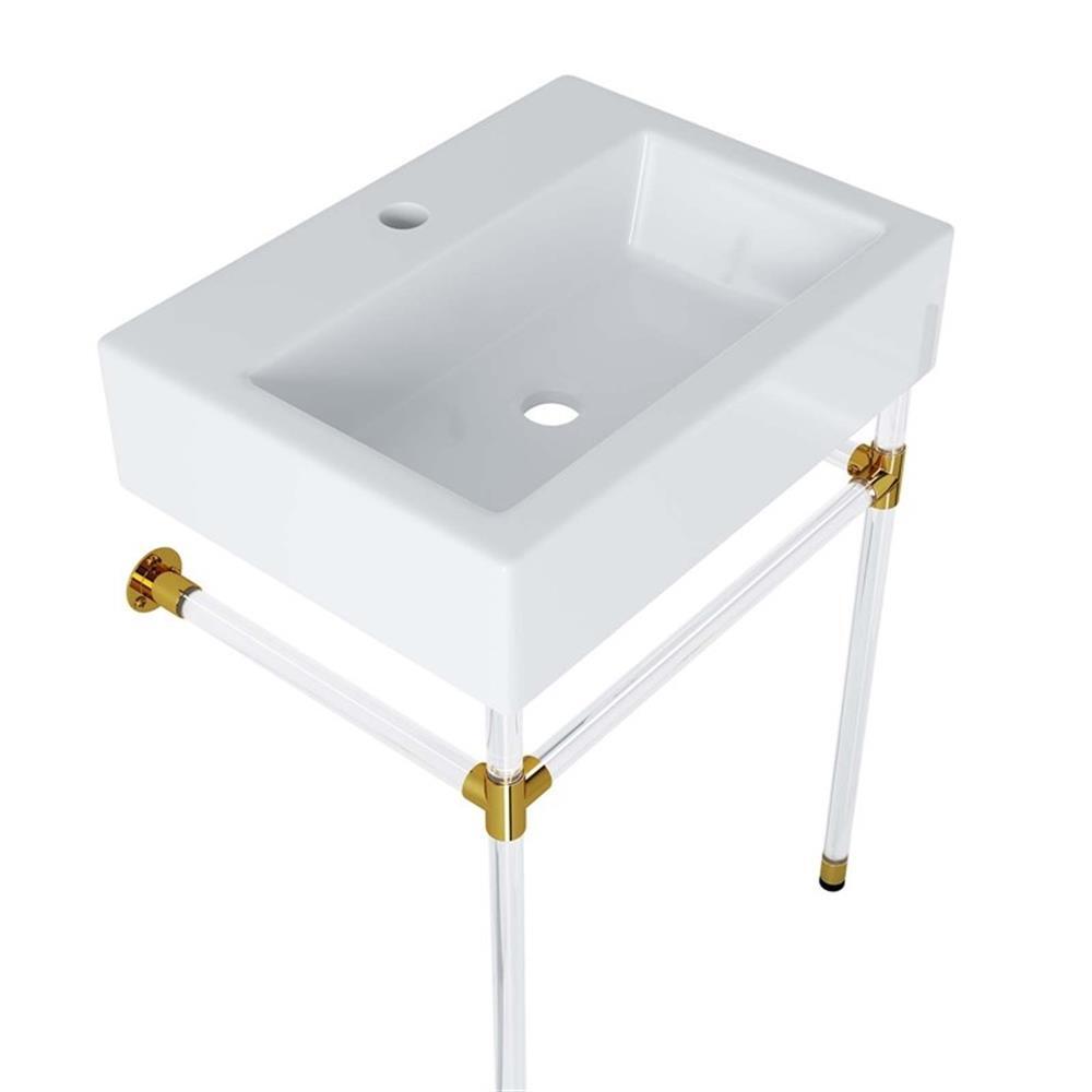 Modway Redeem 24″ Wall-Mount Acrylic & Ceramic Bathroom Vanity in Clear/White