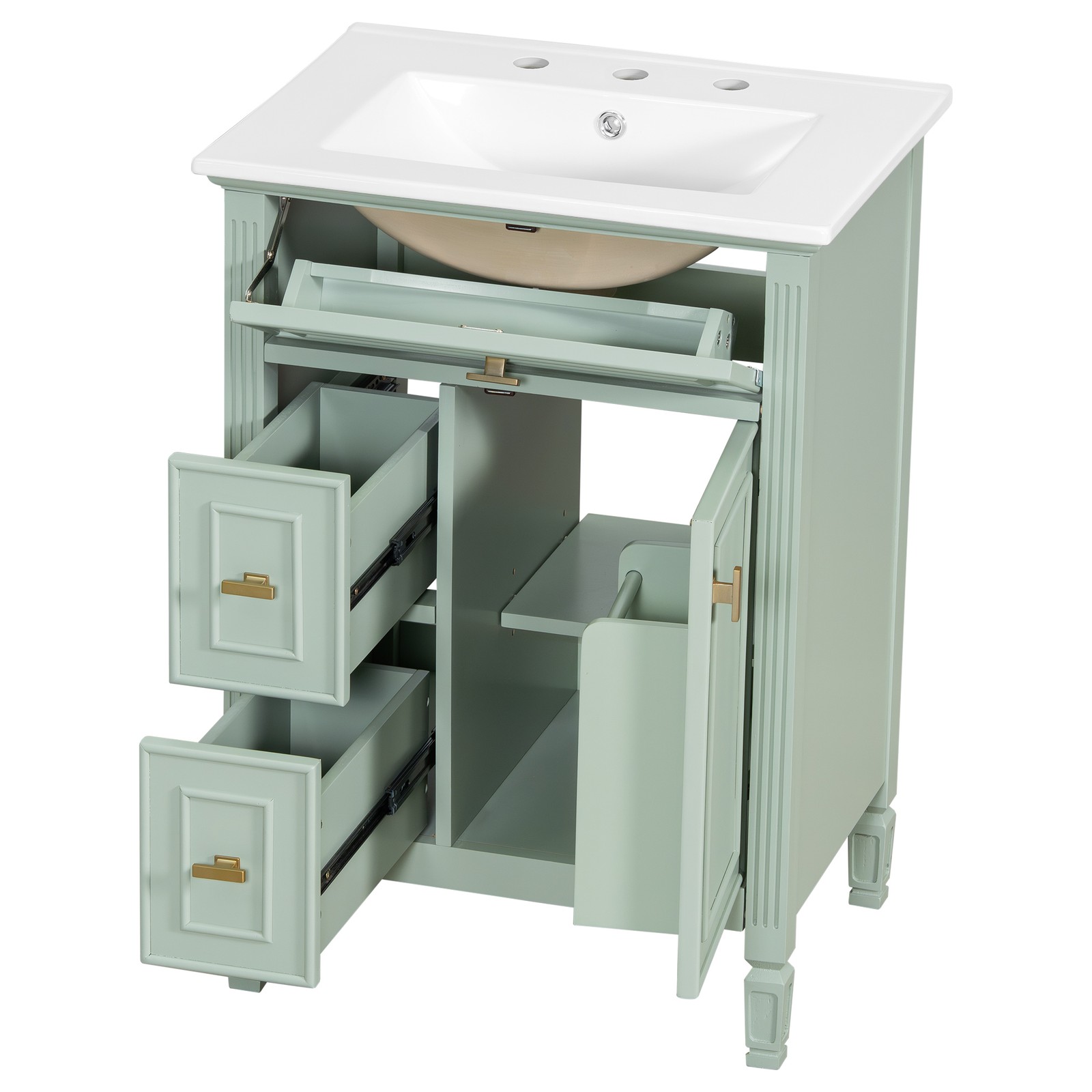 24″ Green Bathroom Vanity with Sink, Solid Wood & MDF Cabinet