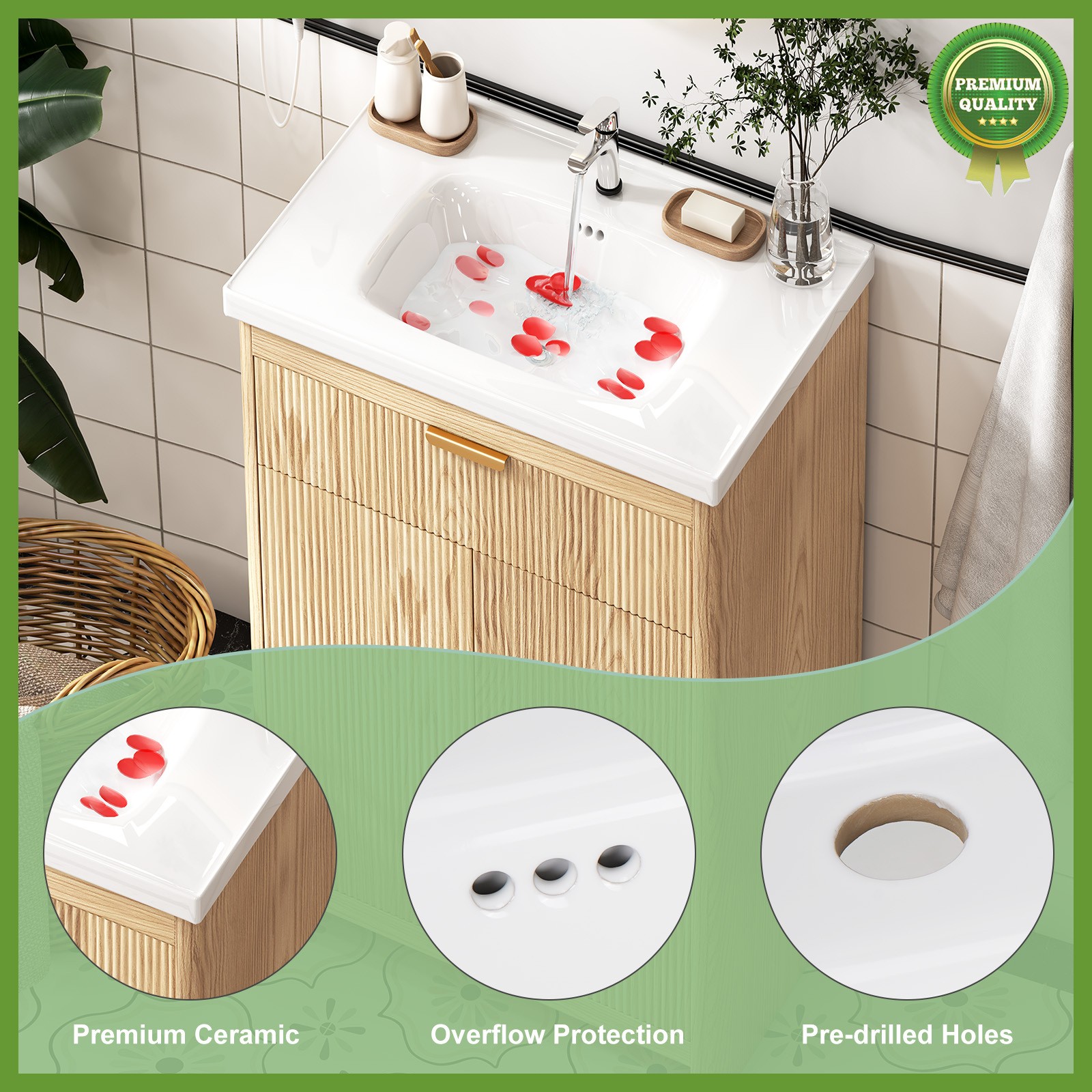 Bathroom Vanity Cabinet with Ceramic Sink Combo Bathroom Cabinet with 2 Doors