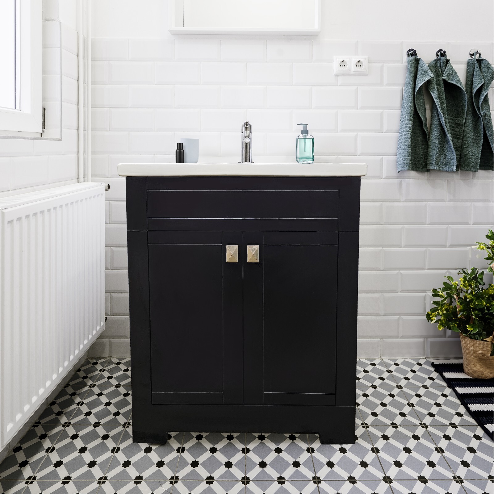 Trenta 24″ W x 19″ D x 33″ H Vanity in Black with White Ceramic Vanity Top