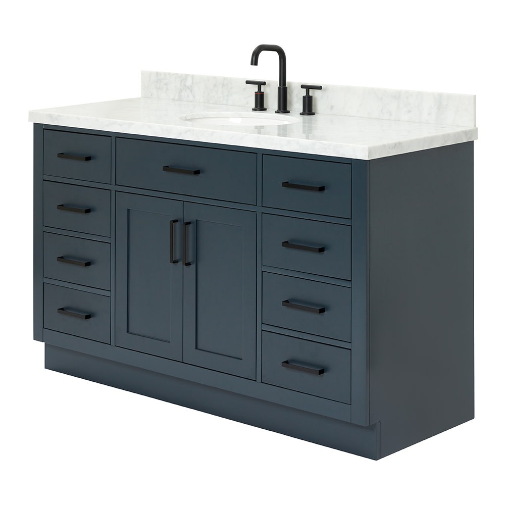 Ariel T055SCWOVO Hepburn 55″ – Black / Italian Carrara Marble Top / Satin Brass