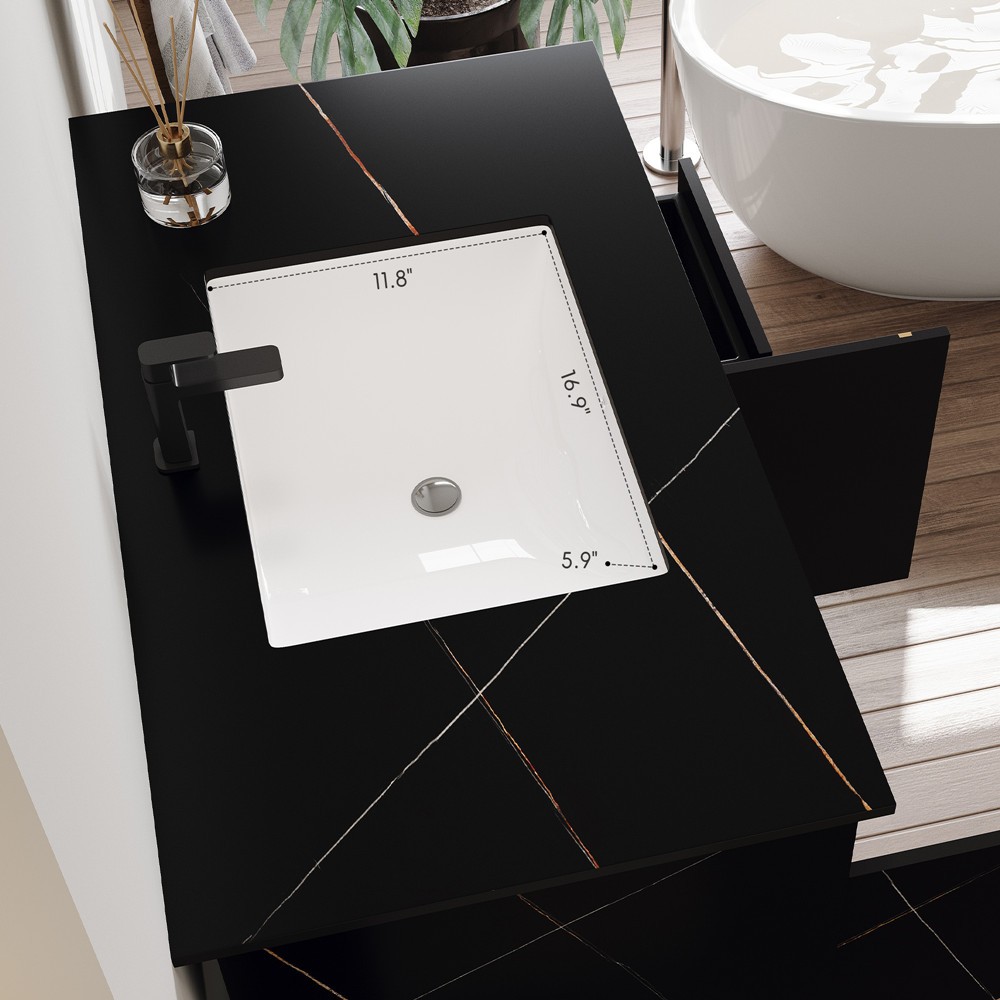 35.4″ Wall Mounted Bathroom Vanity with Sink, Floating Vanity Cabinet, 2 Drawers