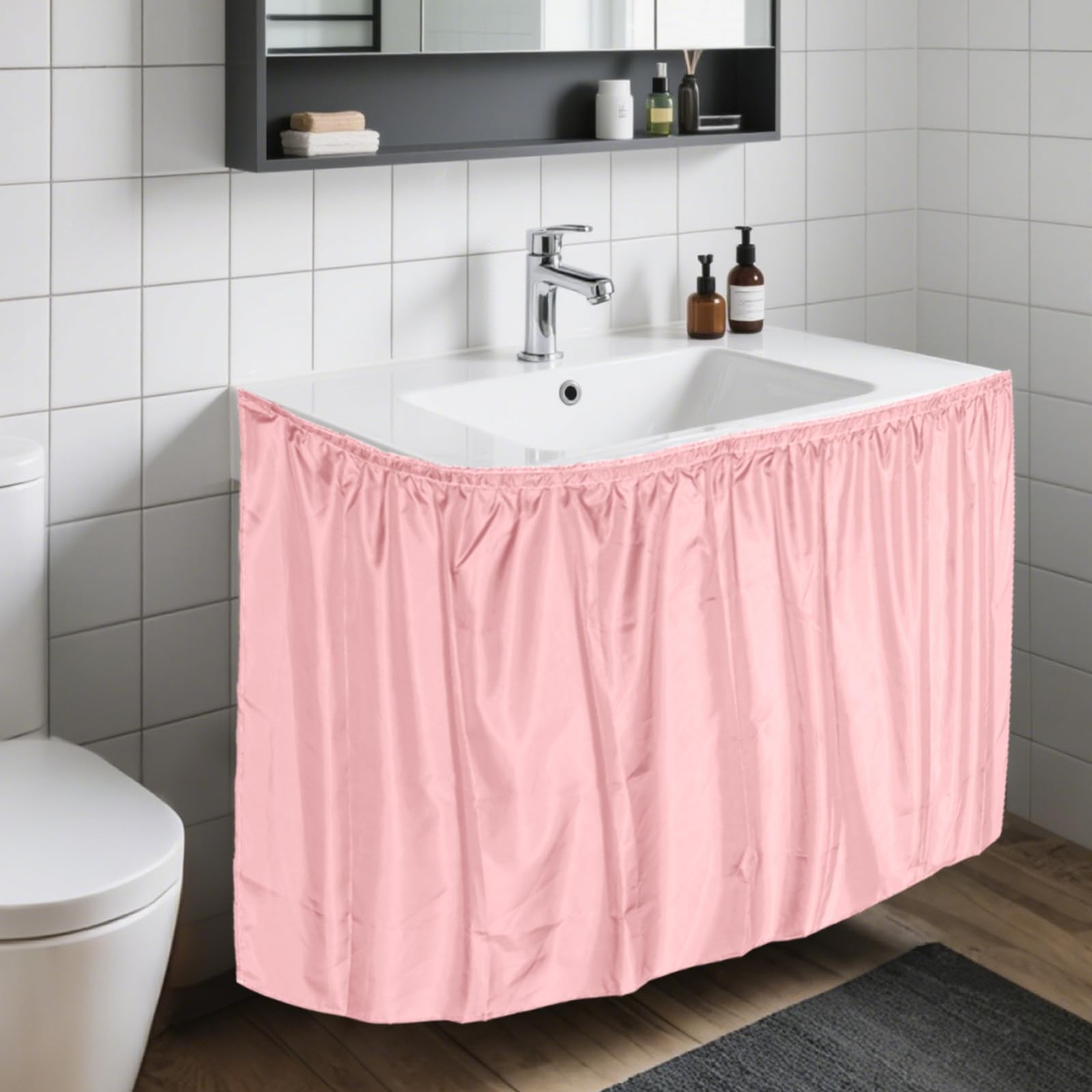 Sink Skirt for Bathroom, 32.7×55.1in Polyester Decorative Sink Curtain Bathro…