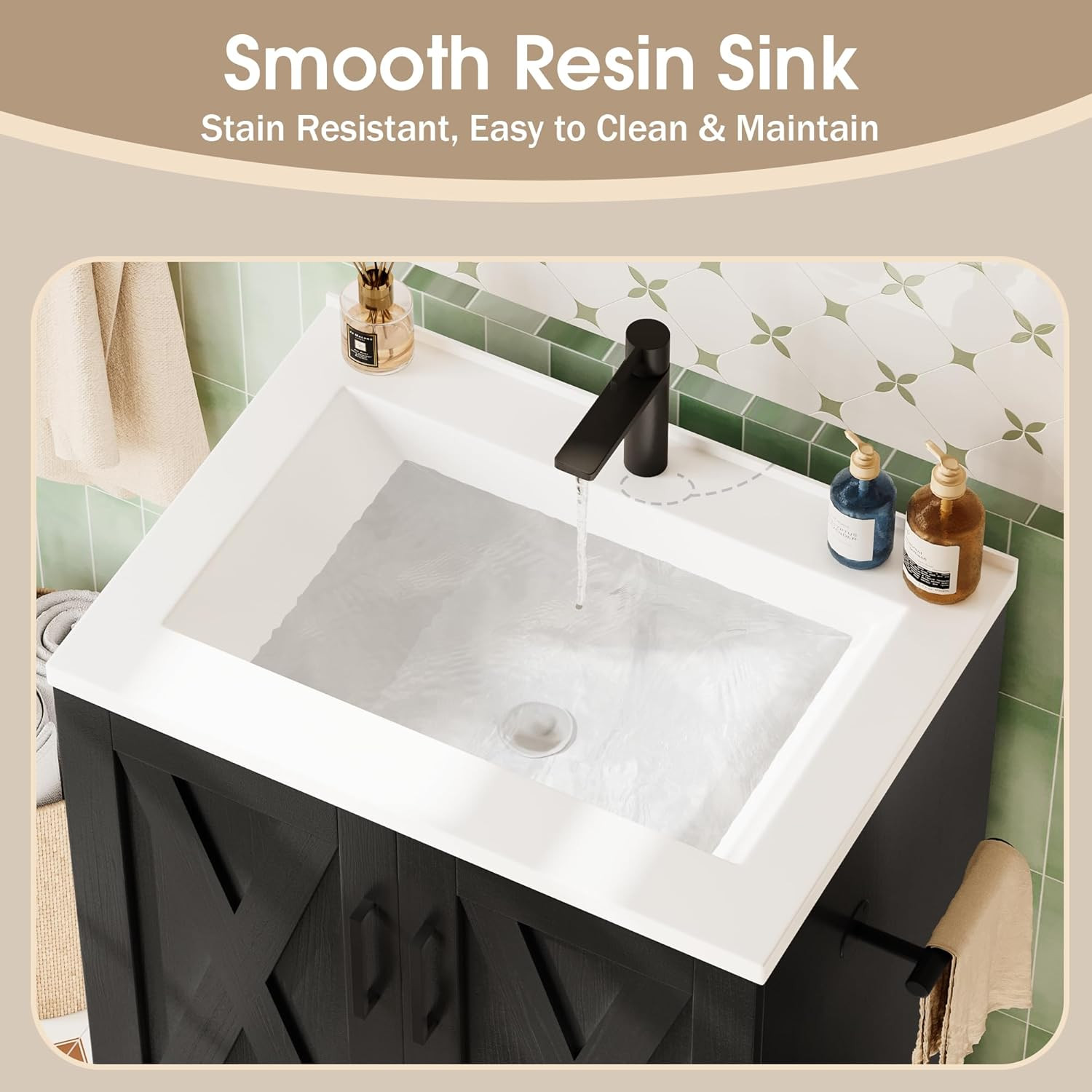 24″ Bathroom Vanity with Sink, Bathroom Storage Vanity Sink Cabinet with 2 Doors