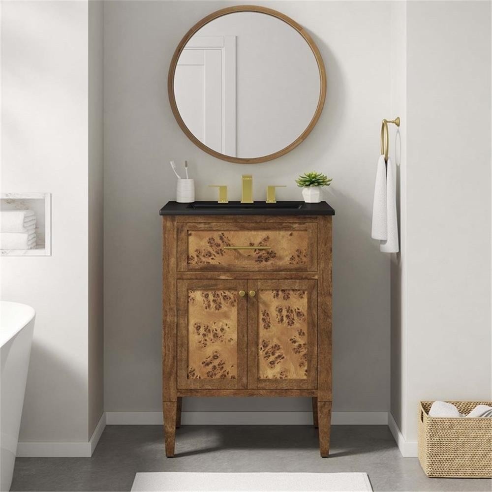 Modway Elysian 24″ Modern Wood Bathroom Vanity in Black and Brown