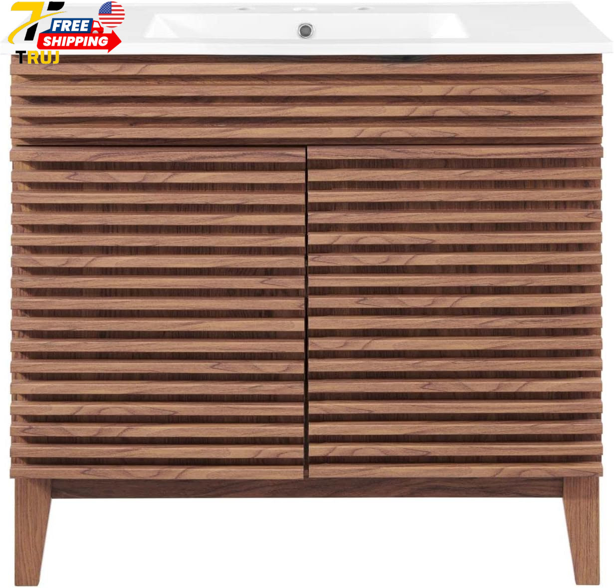 36″ Walnut and White Bathroom Vanity Stylish and Functional Design FREE SHIPPING