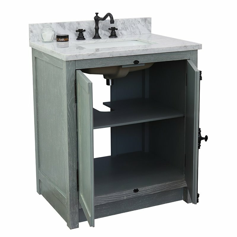 Plantation Rectangle Sink Solid Wood Vanity in Gray Ash/White Carrara
