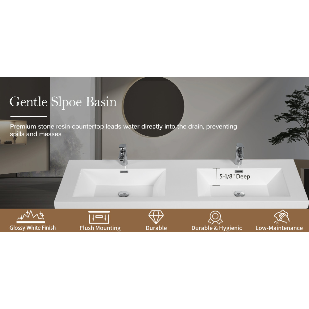 60 Floating Vanity with Sink, Soft Close Drawers, Oak Finish, Assembled