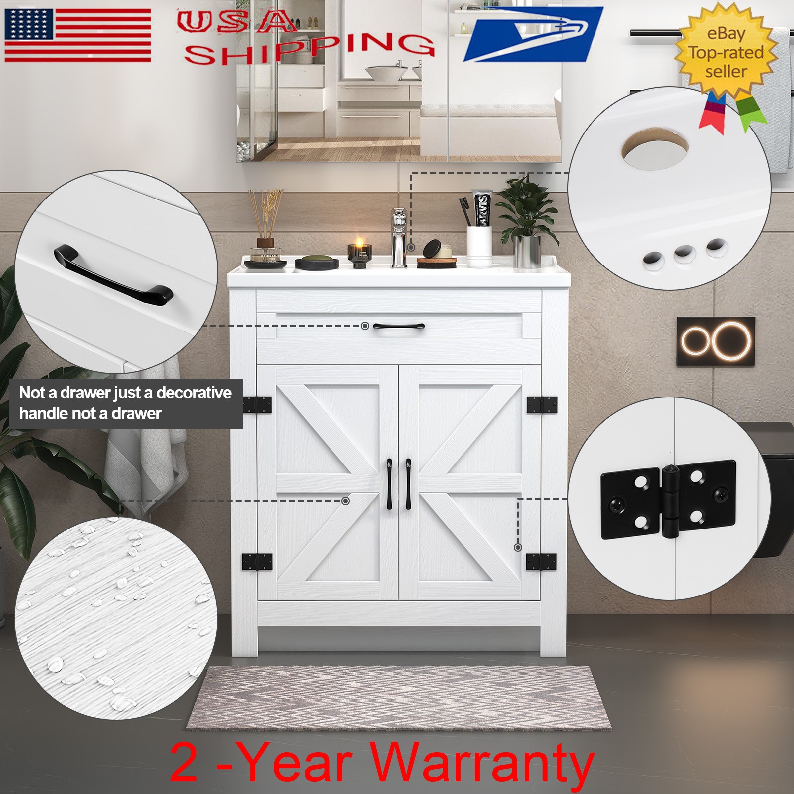31″ Modern Design Bathroom Vanity Cabinet with Undermount Ceramic Sink w/Drawers