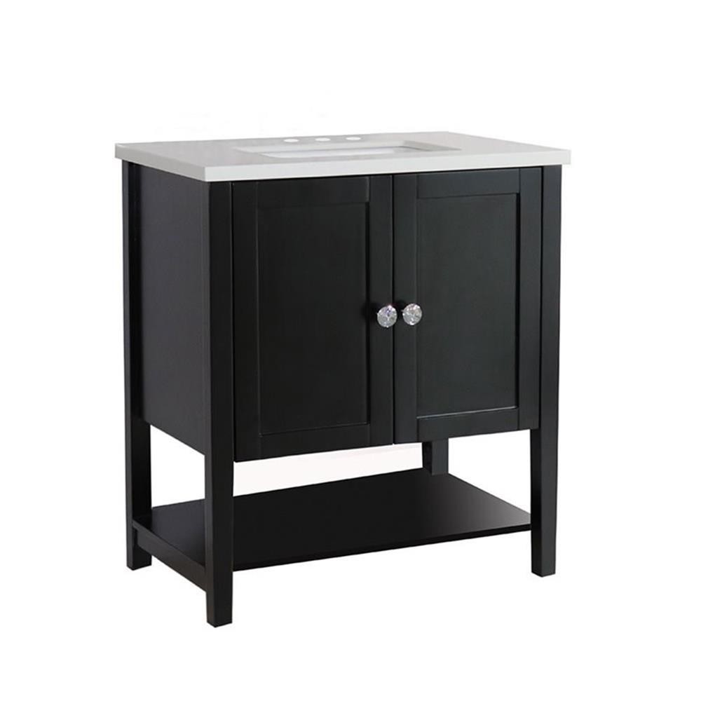31″ 2-Door Transitional Single Sink Solid Wood Vanity in Espresso
