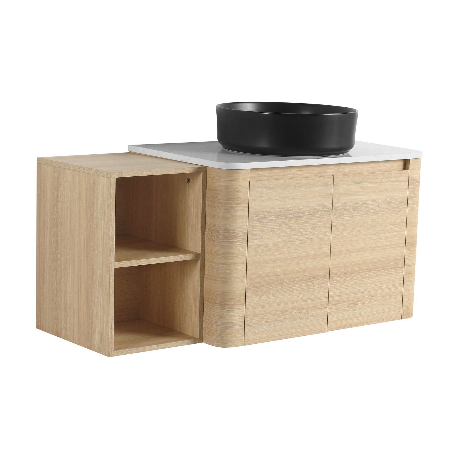 42in Plywood Floating Bathroom Vanity W/Black Ceramic Basin Sink Storage Shelves