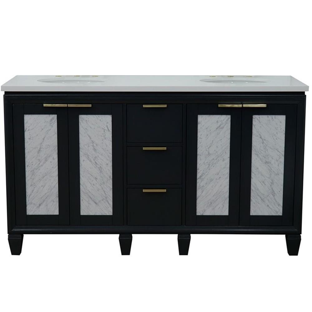 Trento 61″ Double Oval Sink Vanity in Dark Gray/White Quartz Stone