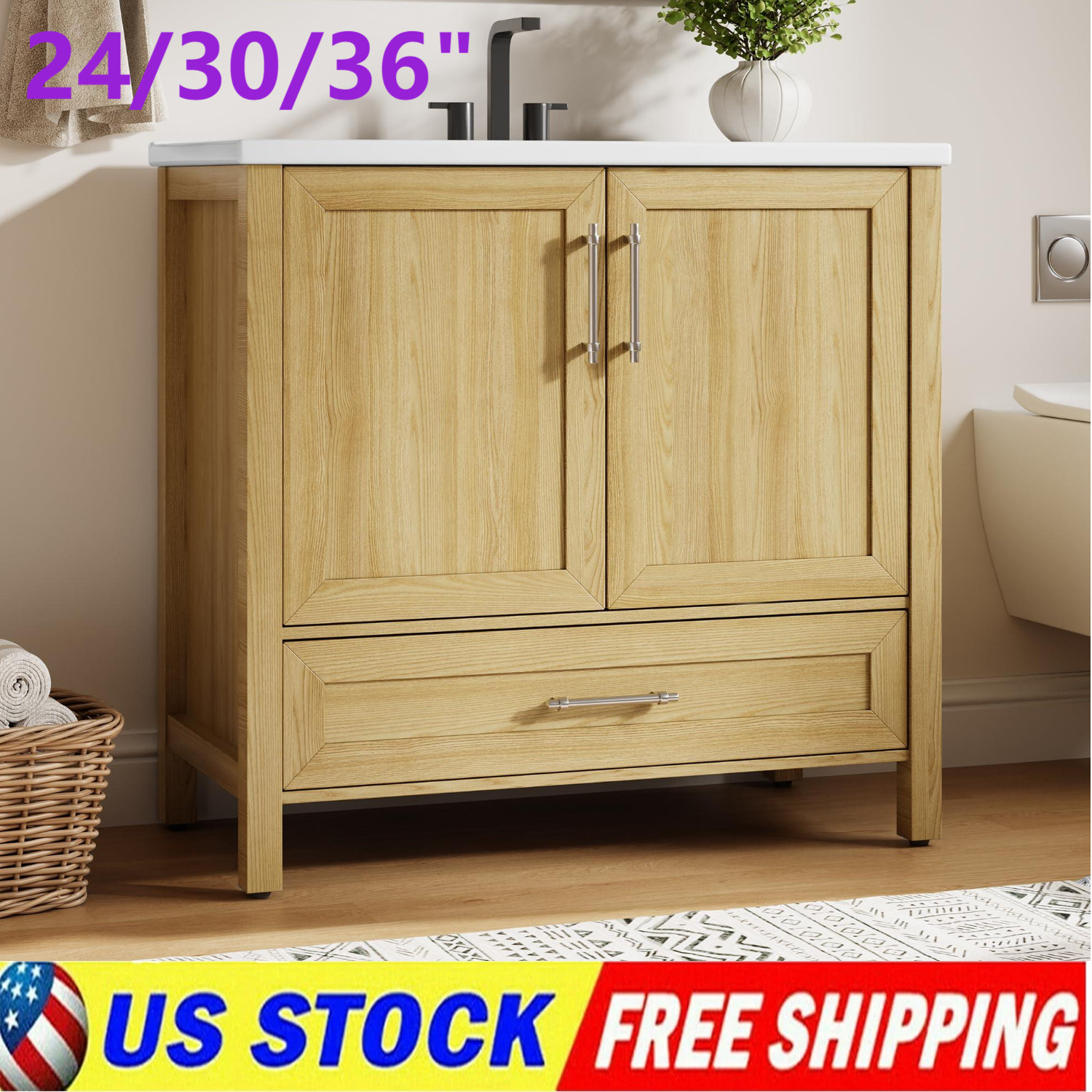 💎GARVEE 24/30/36″ Bathroom Vanity with Sink Bathroom Cabinet W/ Doors & Drawers