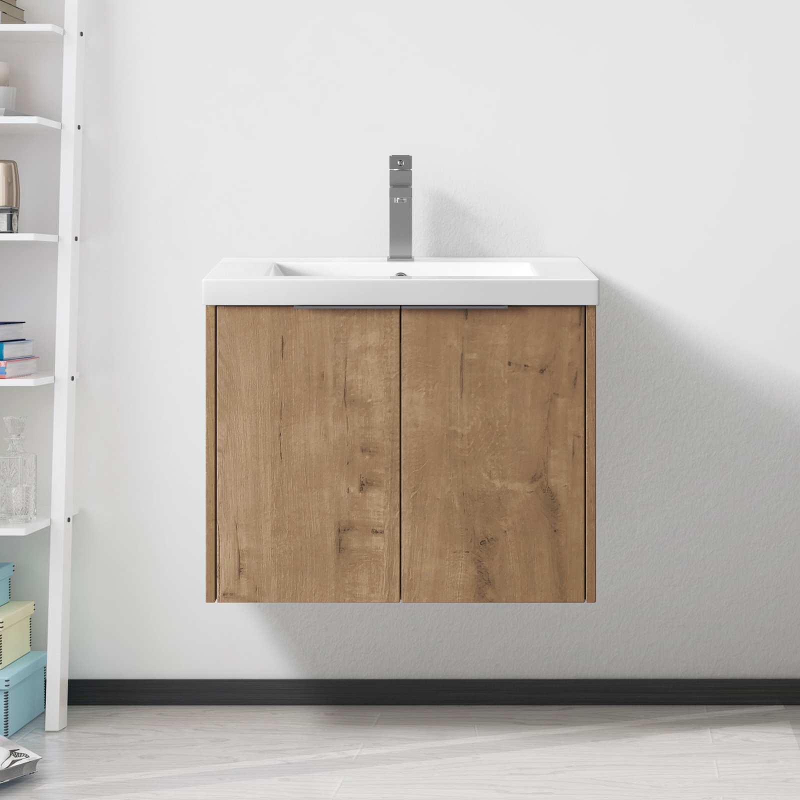 24 in Wooden Wall Mounted Bathroom Vanity Cabinet W/ Resin Sink for Small Space