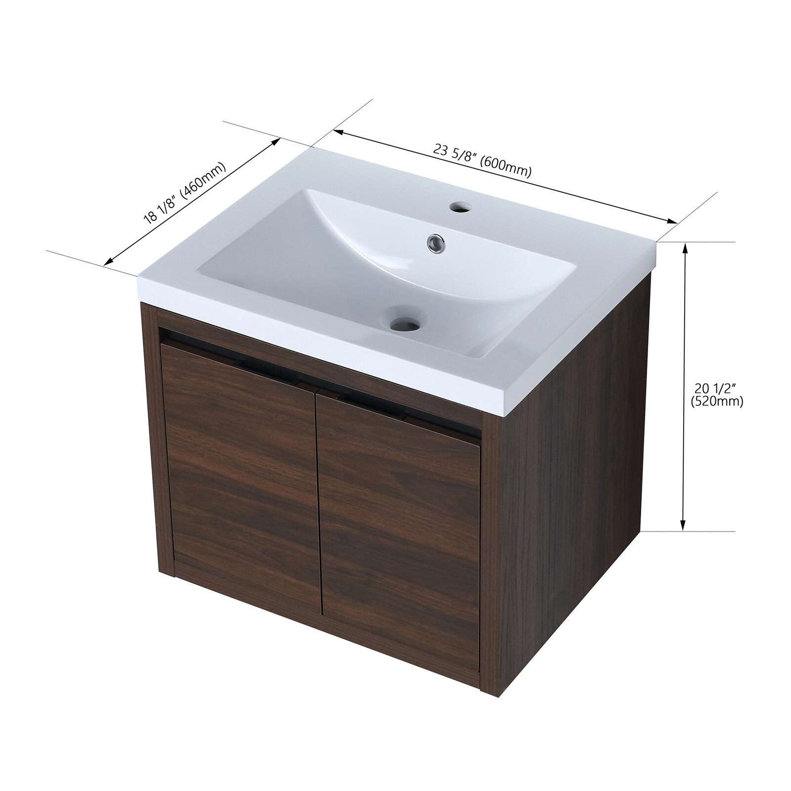 24 Inch Small Bathroom Vanity Floating Wall Mounted Ceramics with Sink