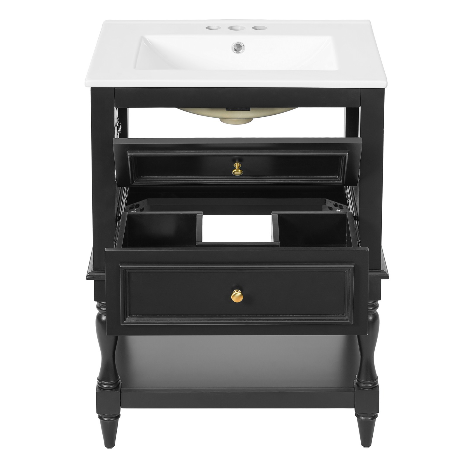 FUNIDEE 24″ Bathroom Vanity with Ceramic Sink Storage Cabinet w/ 2 Drawers Black