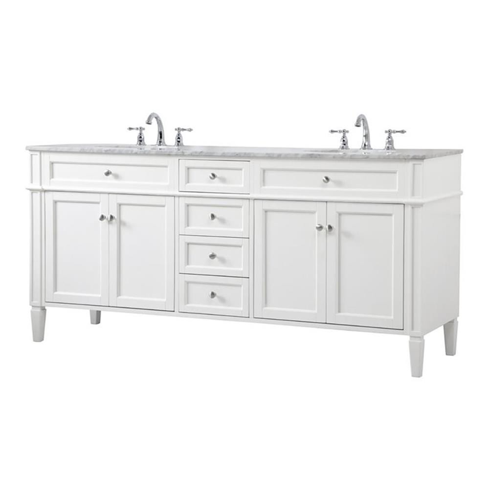 Elegant Decor Park Avenue 72″ Metal MDF Marble Double Bathroom Vanity in White