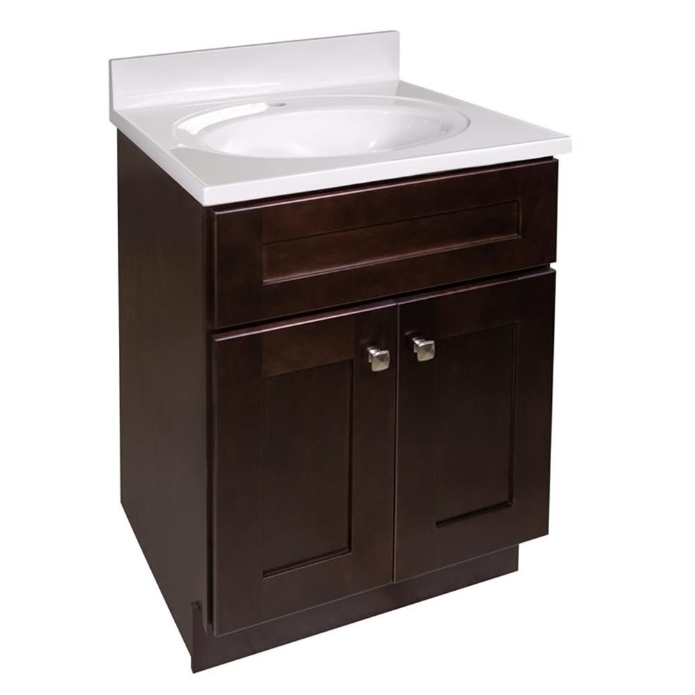 Bowery Hill Vanity in Espresso with White Marble Top Fully Assembled 25″