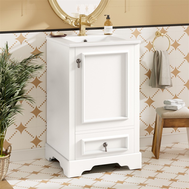20 In Modern Bathroom Vanity with Ceramic Sink,Soft Close Door,Adjustable Shelf