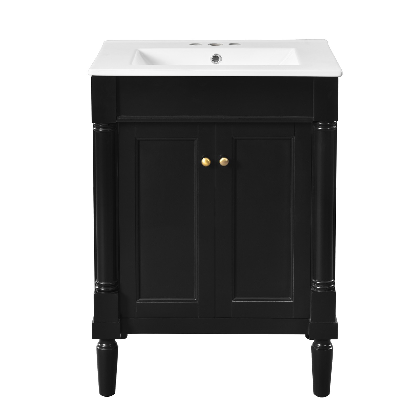24″ Bathroom Vanity with Sink, Modern 2-Tier Storage Cabinet, Black