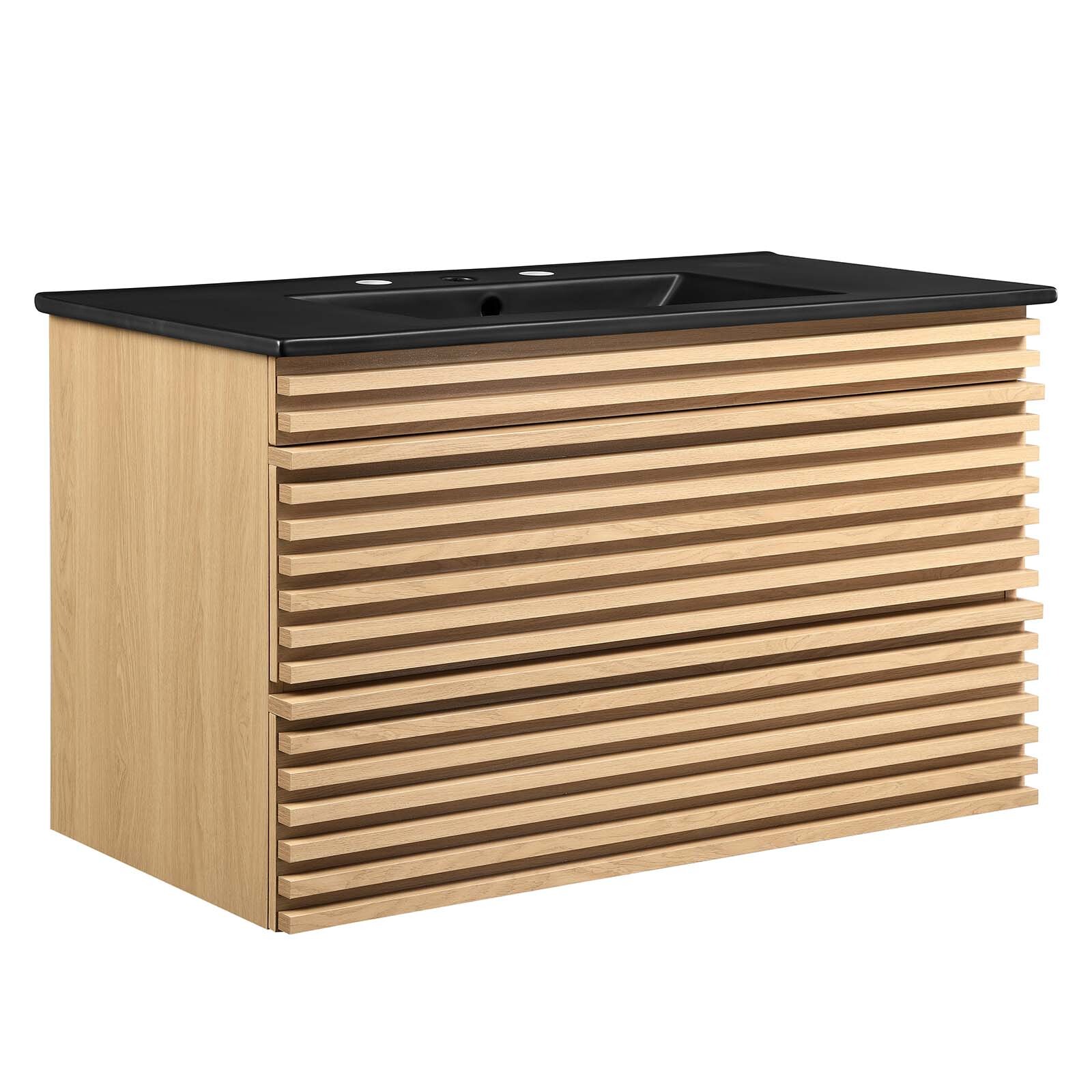 Modway Render 36″ Wall-Mount Bathroom Vanity in Oak Black