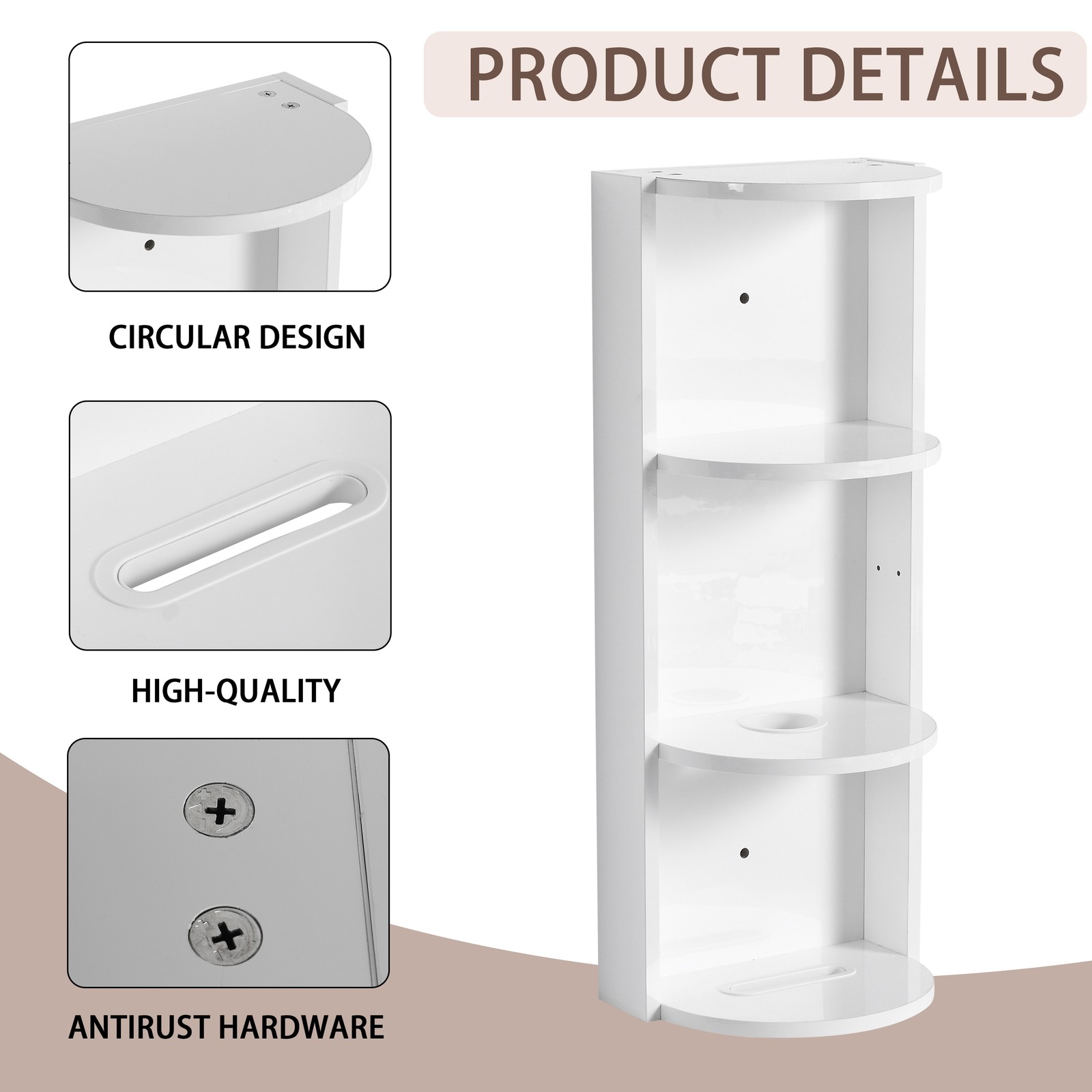 16″ Plywood Freestanding Bathroom Vanity Ceramic Sink Basin +Storage Rack White