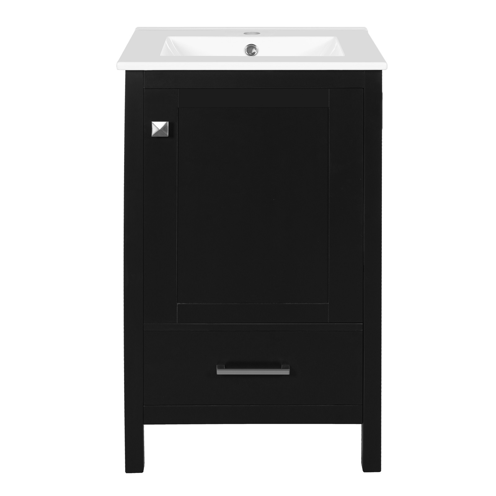 Modern Bathroom Vanity w/Ceramic Sink,Storage Cabinet w/Soft-Close Drawer & Door