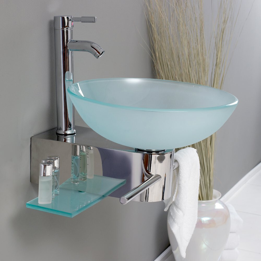 Bathroom Vanity Wall Mounted Pedestal Frosted Glass Bowl Vessel Sink combo