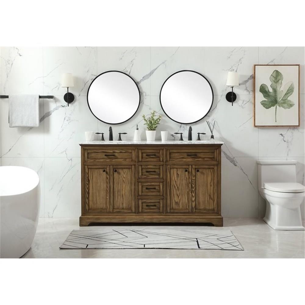 Elegant Decor Americana 60″ Aluminum Alloy Double Bathroom Vanity in Driftwood