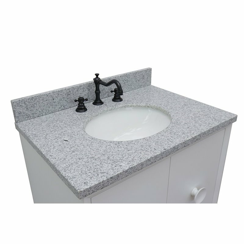 Stora 31″ Single Oval Sink Vanity with Gray Granite Stone Top in White
