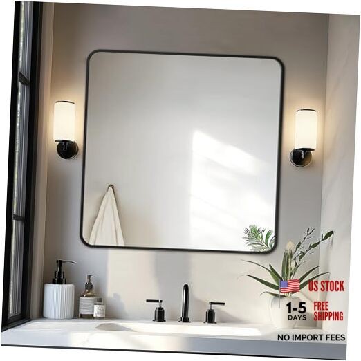 Bathroom Vanity Mirror, Black Framed Bathroom Mirror 30″L x 30″W Rect Black