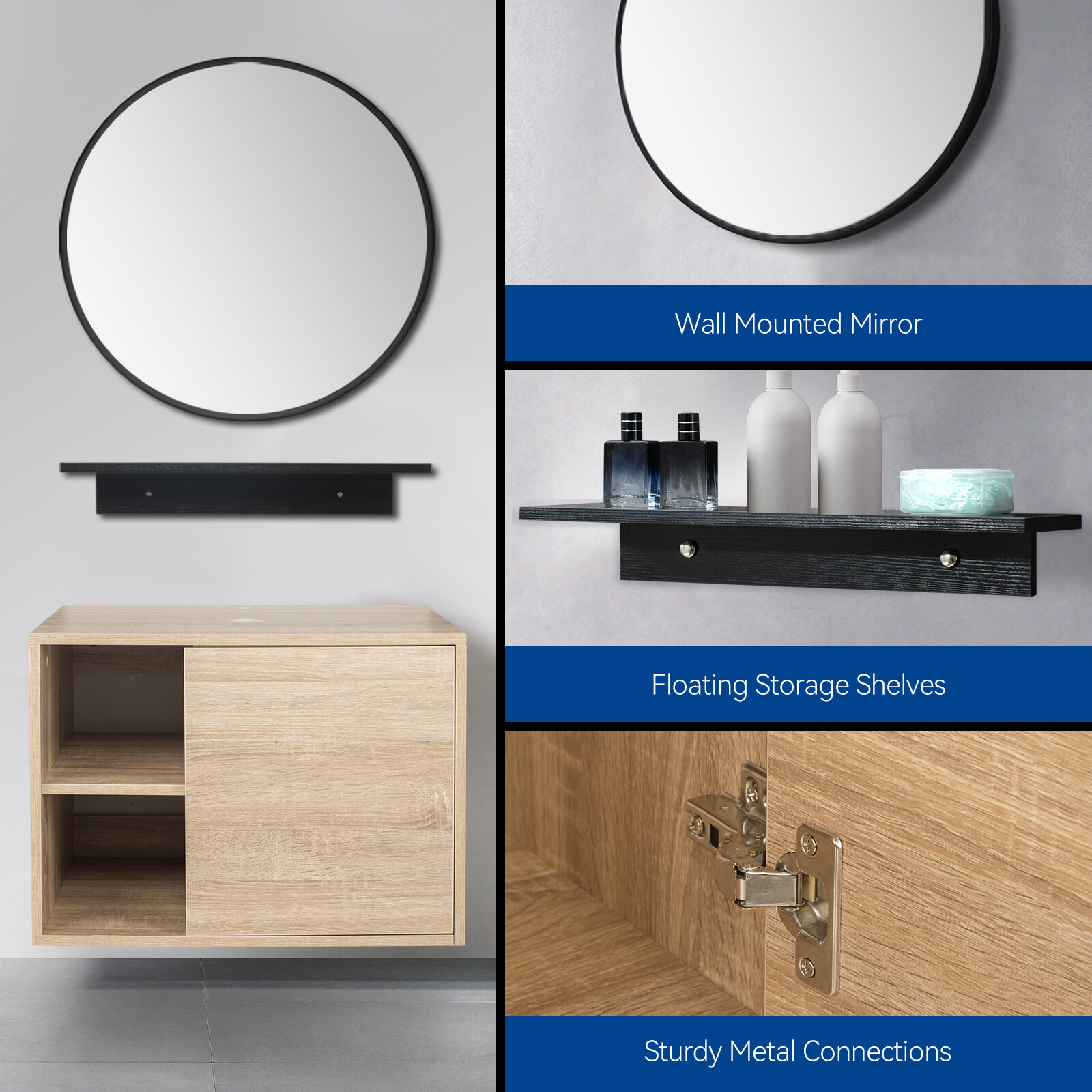24″ Wall-Mount Bathroom Vanity with Vessel Sink and Storage Shelf
