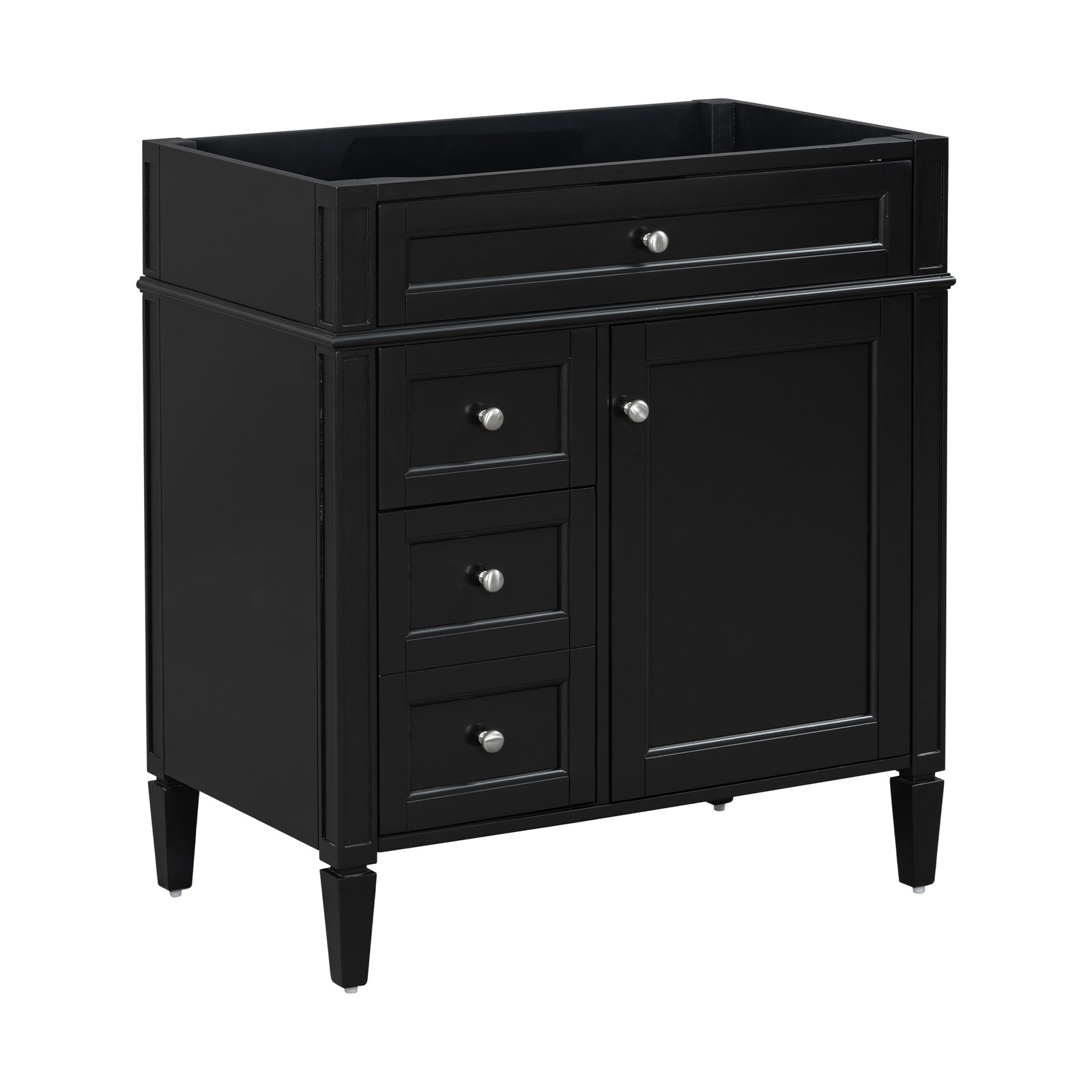 30″ Bathroom Vanity Without Top Sink, Black Storage Cabinet with 2 Drawers