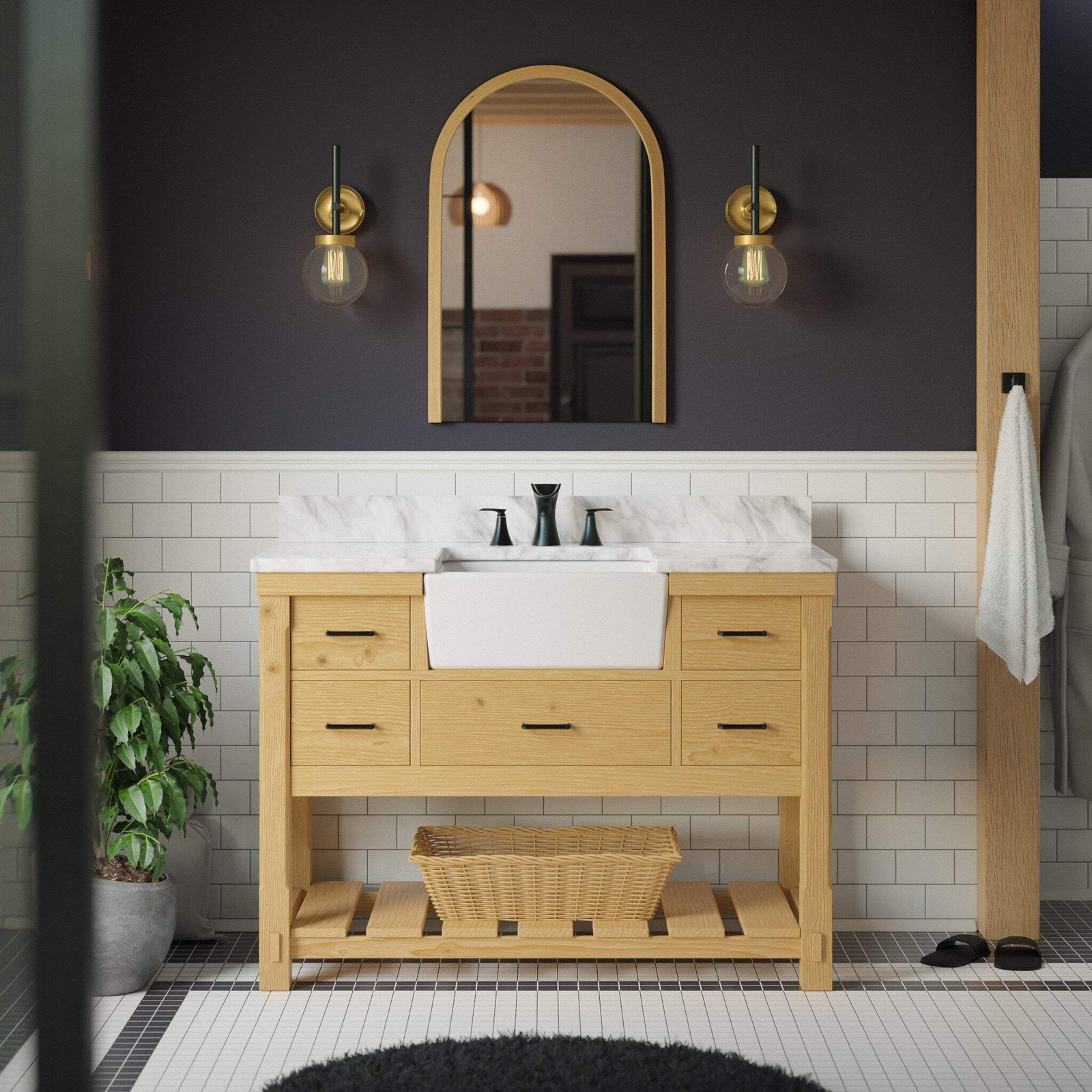 Charlotte 48-inch Farmhouse Vanity with Carrara Marble Top
