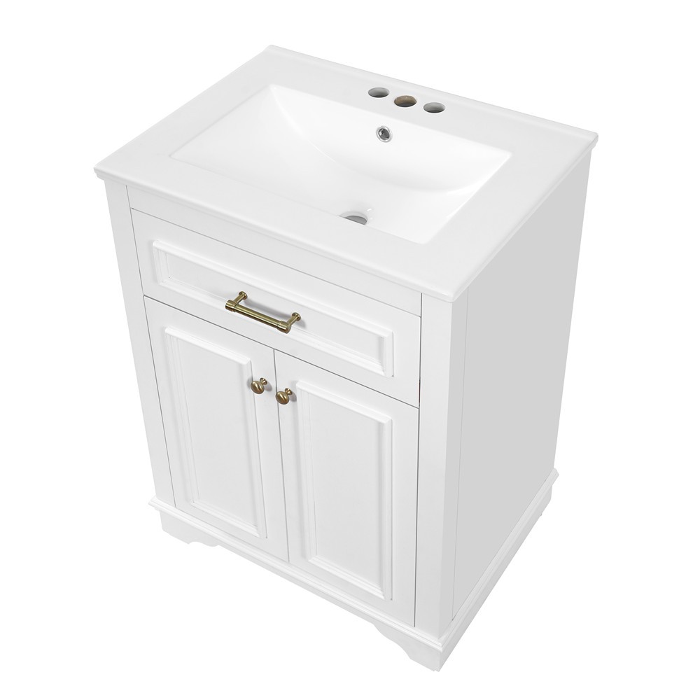 24″ Bathroom Vanity with Sink, Freestanding Bath Vanity Cabinet, Tip-Out Drawer