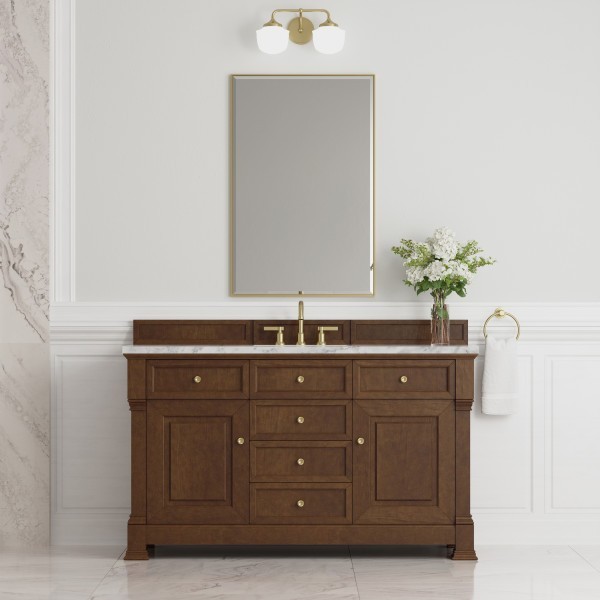 60″ James Martin Brookfield 547-V60S-HNO-3CAR Vanity Cabinet Carrara Marble Top