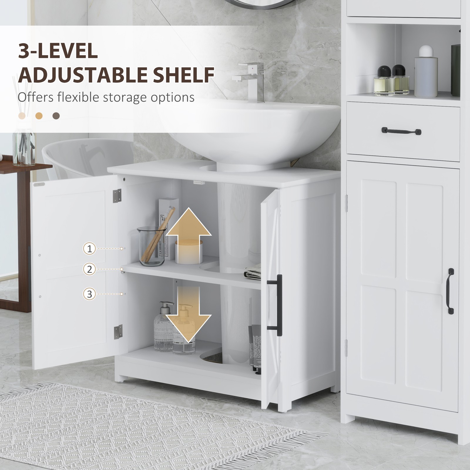 Pedestal Sink Storage Cabinet, Bathroom Sink Cabinet, White