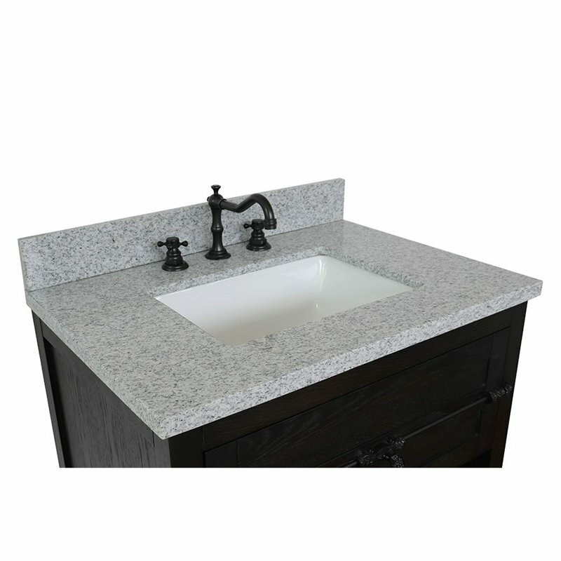 Plantation 31″ Rectangle Sink Solid Wood Vanity in Brown/Gray Granite Stone