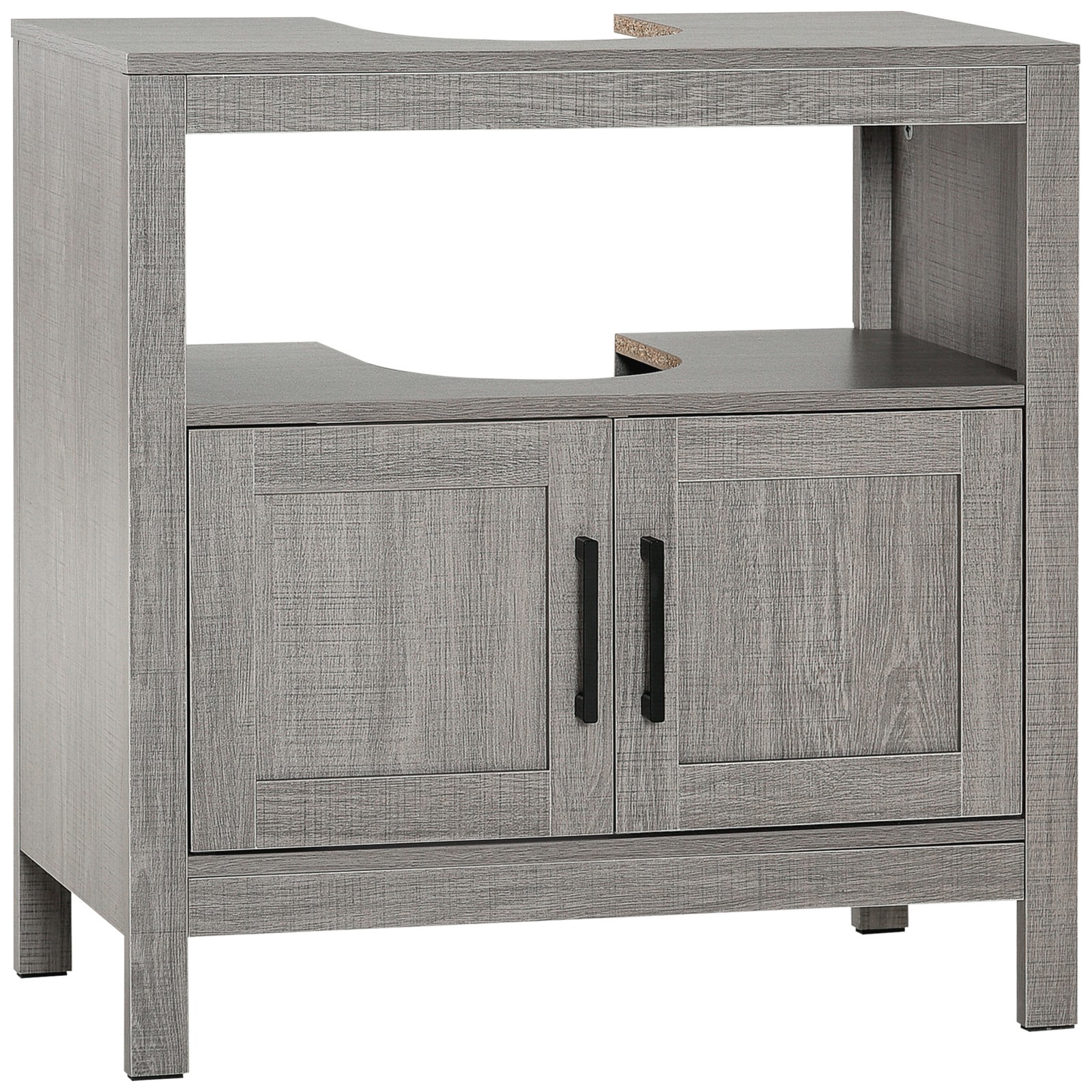 Wooden Pedestal Under Sink Storage Cabinet, Bathroom Organizer w/ 2 Doors, Grey