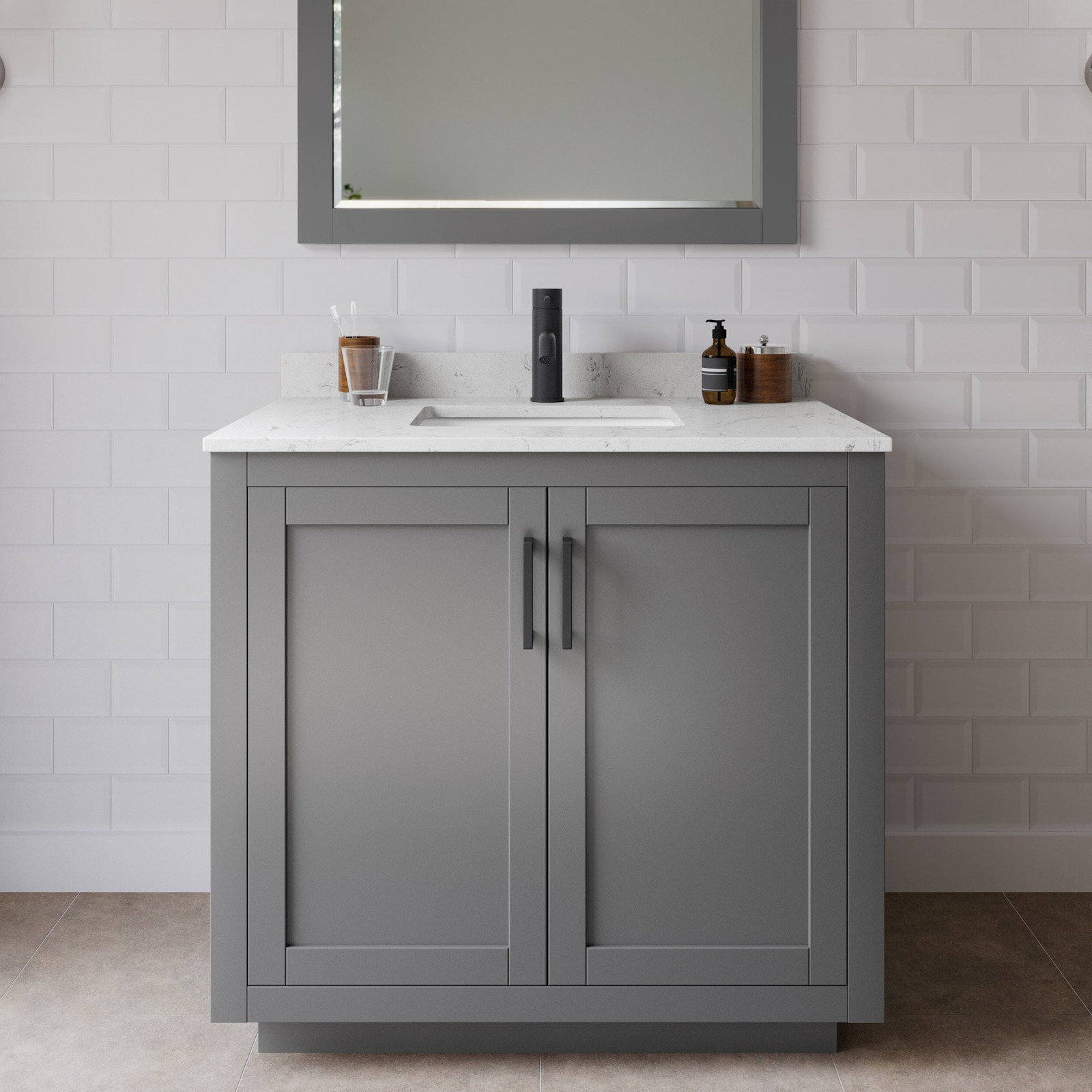 Wyndham Collection WCF2929-36S-VCA-M34 Miranda 36″ – Dark Gray / Carrara