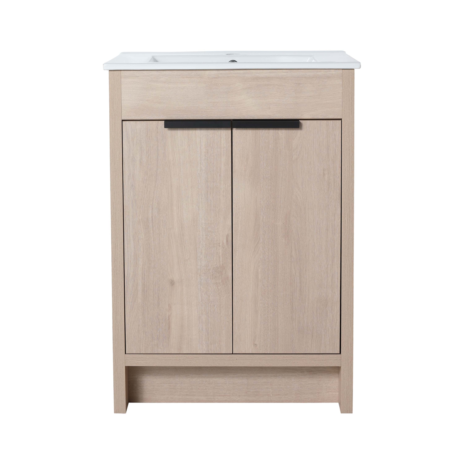 24” Freestanding Bathroom Vanity w/ White Ceramic Sink & 2 Soft Close Doors Oak