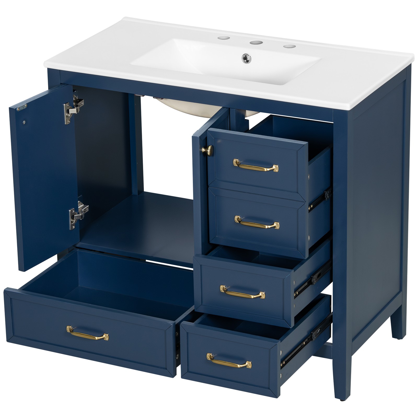 36″ Bathroom Vanity with Sink & Soft-Closing Doors, Blue