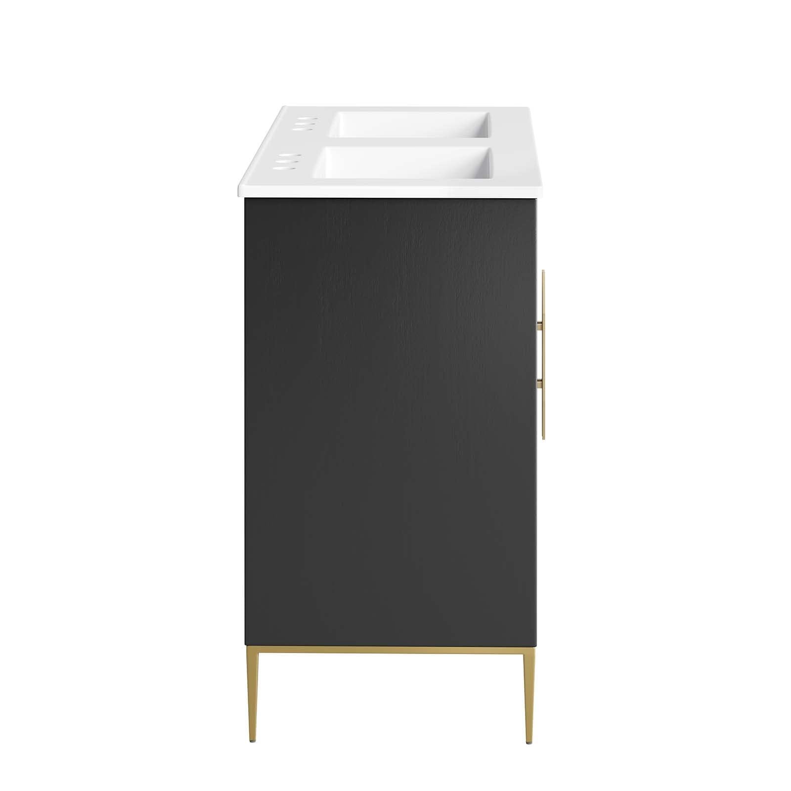Modway Awaken 48″ Solid Wood and MDF Double Sink Bathroom Vanity in White/Black