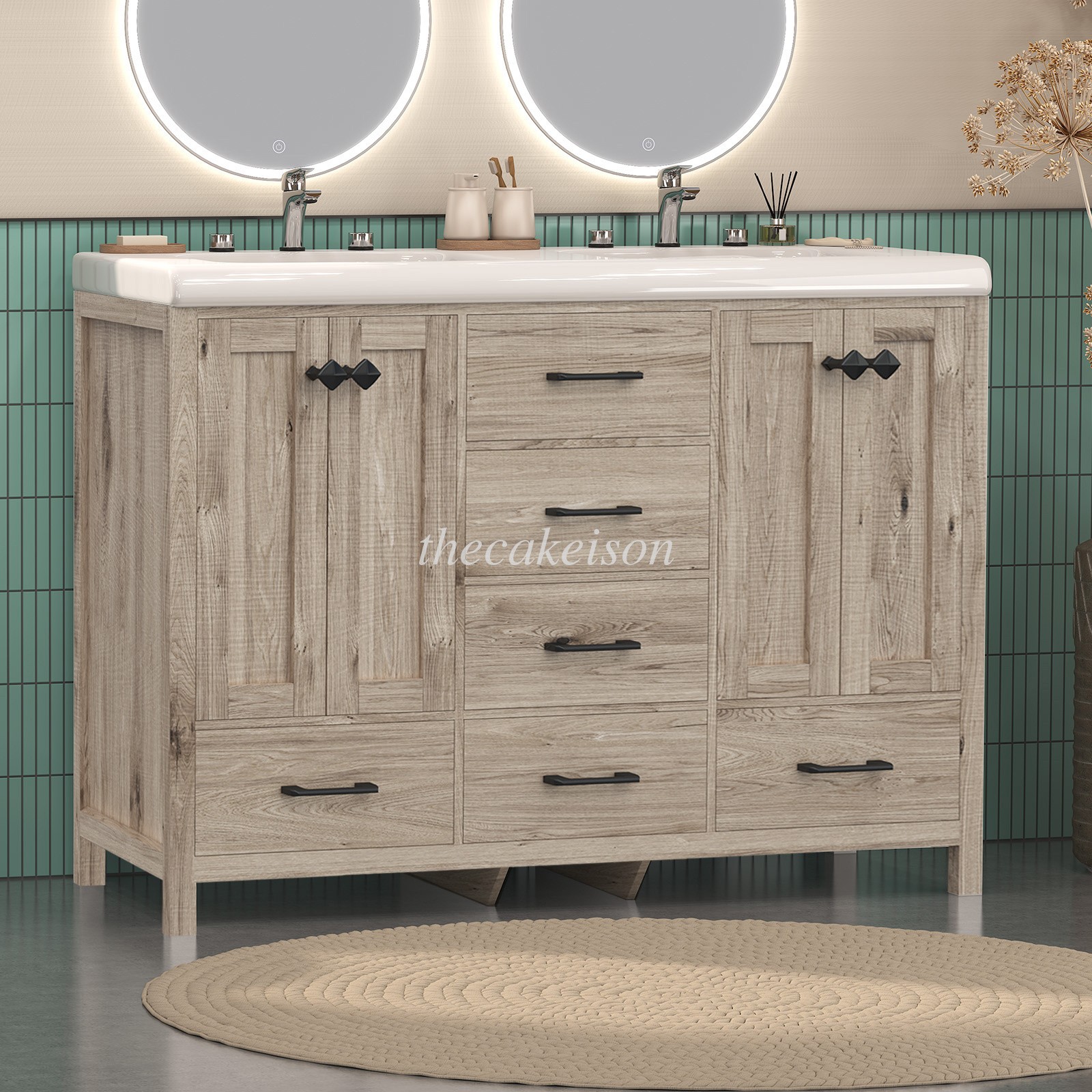 w/ Drawer 47.3″ Bathroom Vanity Vanity Top w/Double Sink Ceramic Freestandin