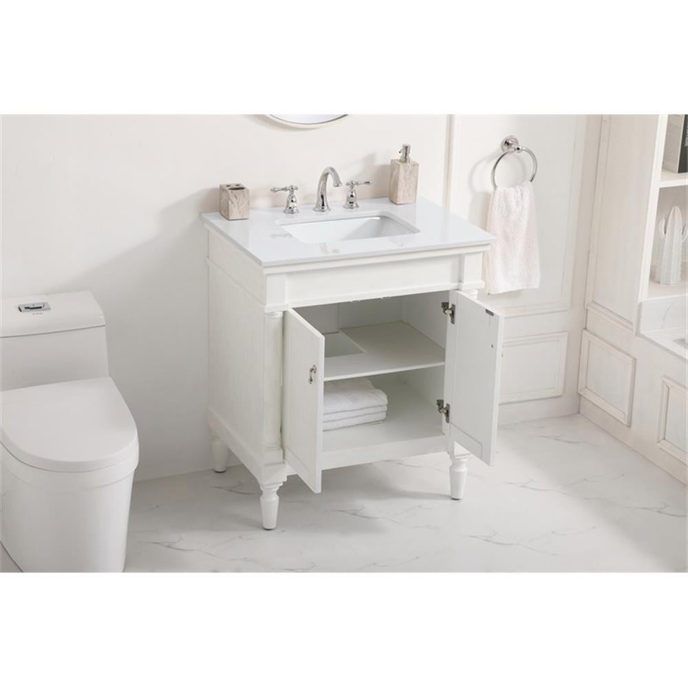 Elegant Decor Lexington 30″ Wood Bathroom Vanity in Antique White/Brushed Nickel