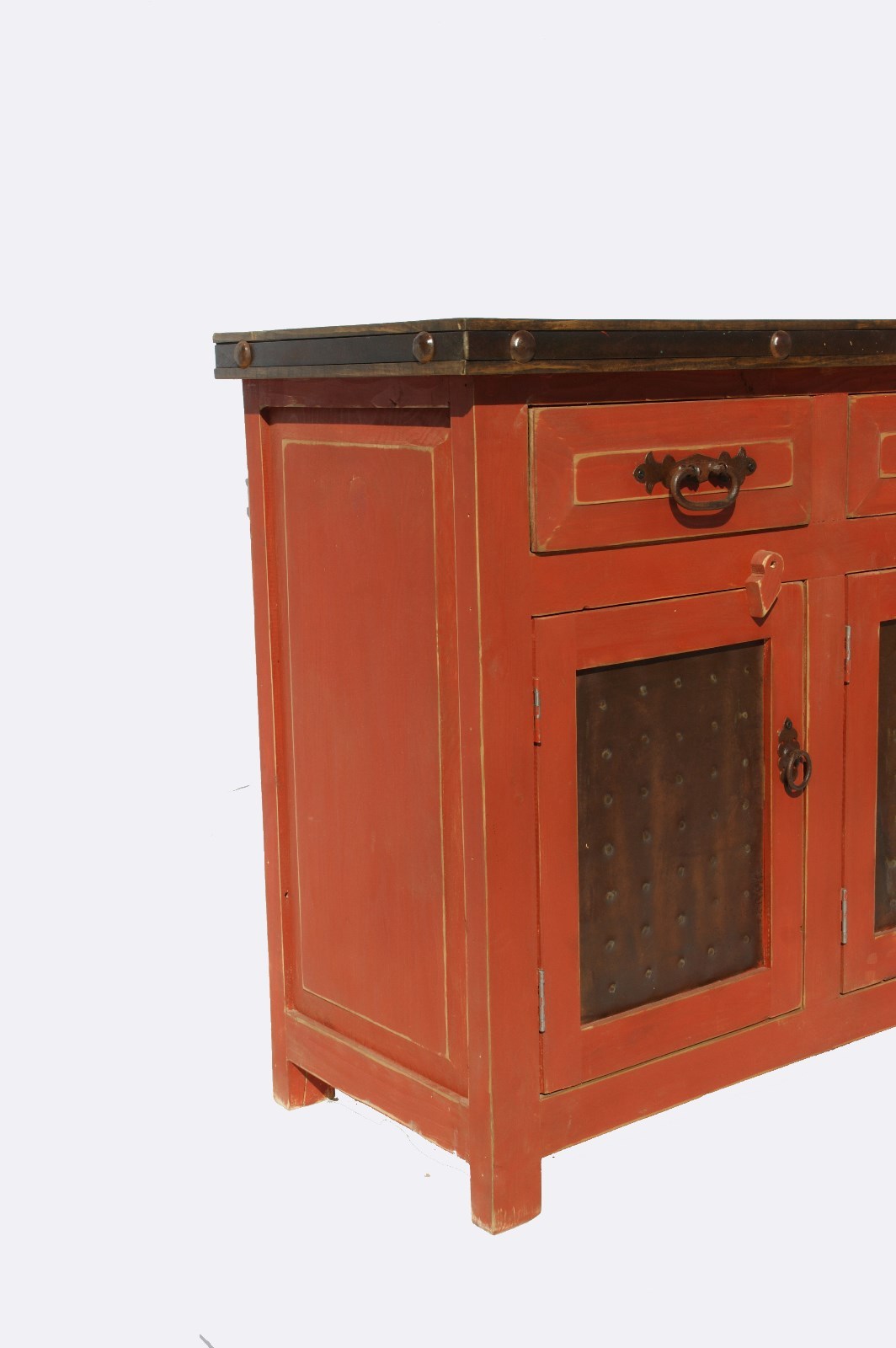 Rustic Bathroom Vanity Red Wash Metal Panel Doors 60 inch