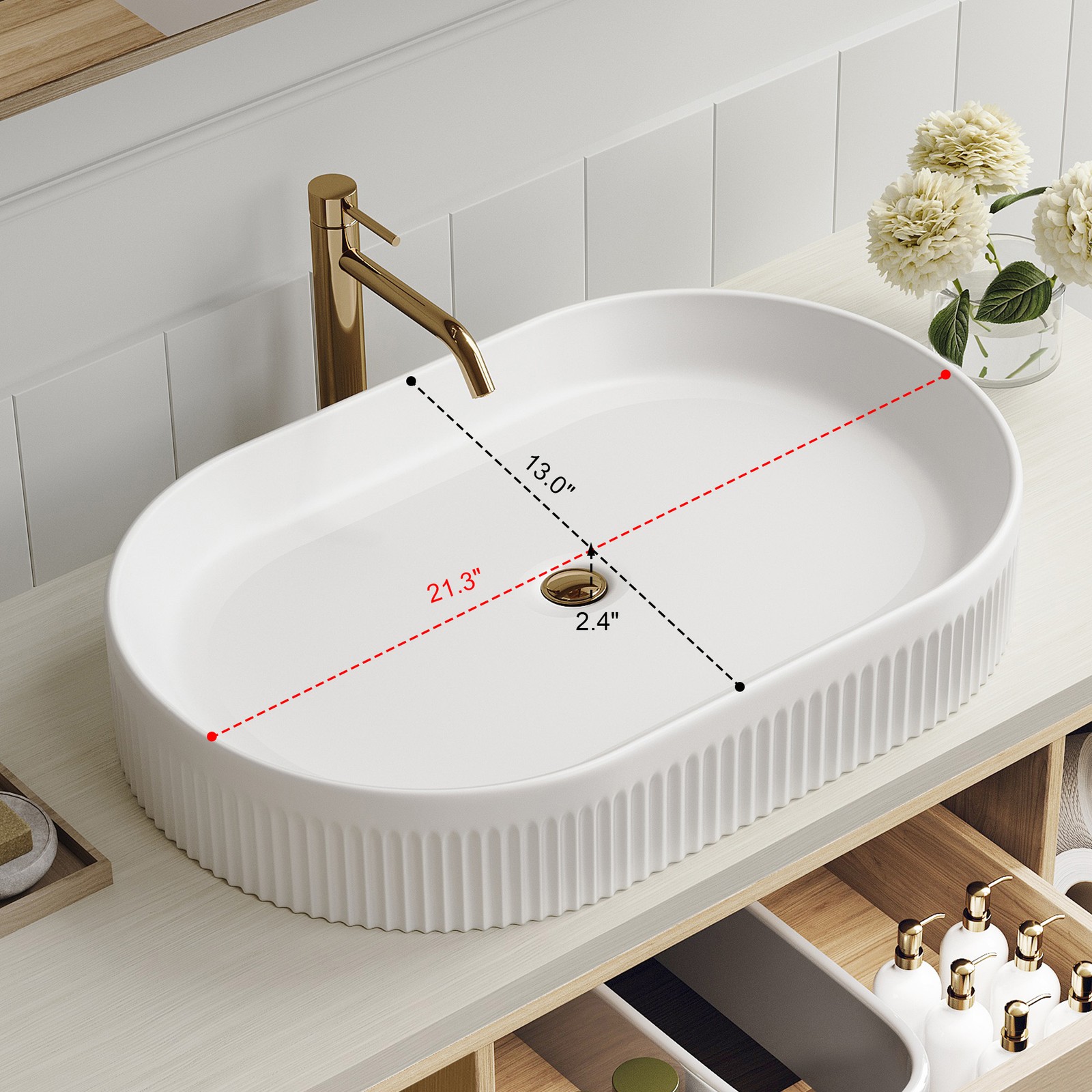 Modern 39.3 Wall-Mounted Bathroom Vanity with Oval Ceramic Sink Floating Vanity